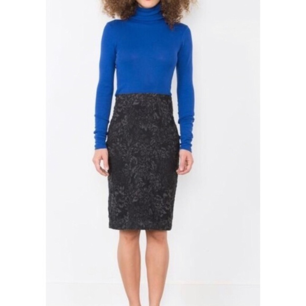 PRAIRIE UNDERGROUND // Black Floral Denim Stretch Pencil Skirt XS